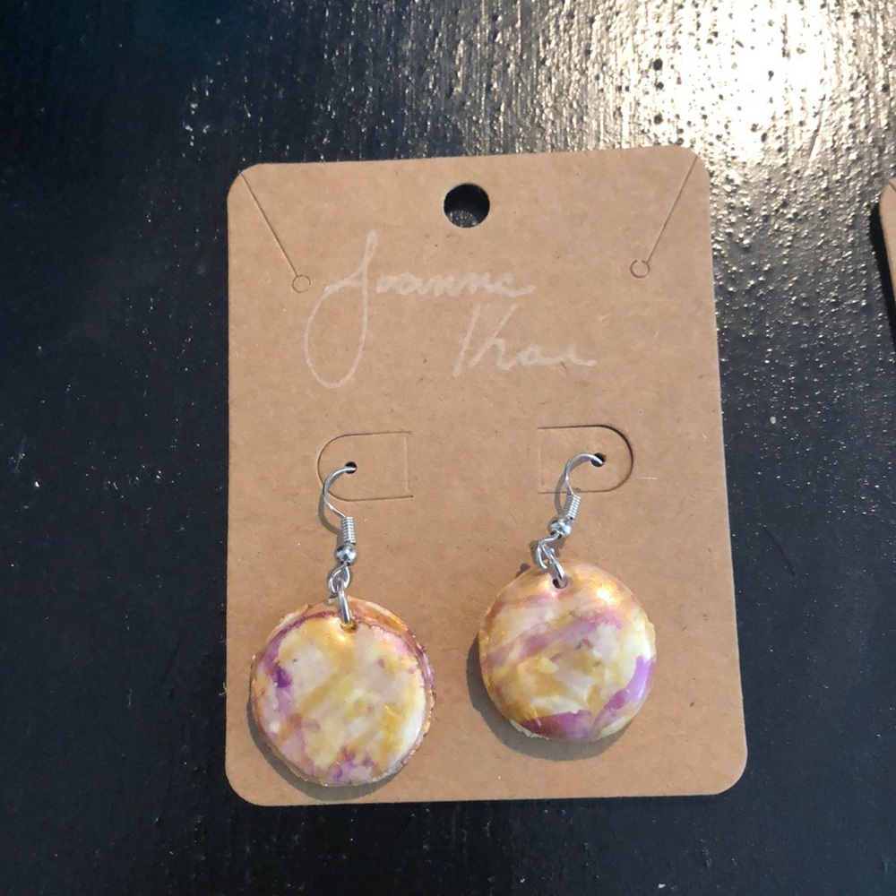 Dip dye purple gold circle earrings (nickel free)